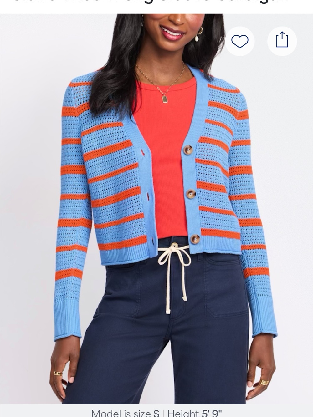 41 Hawthorn Blue and Orange Striped Crochet Cardigan